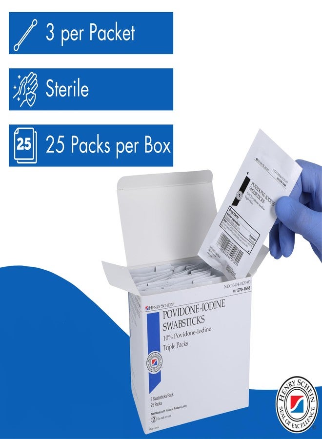 Henry Schein Prep Povidone-Iodine Swabsticks 3's, Individually Packed, Sterile, Antiseptic for Skin Preparation, 10% Povidone-Iodine- 50 Count (Pack of 2) - Image 3
